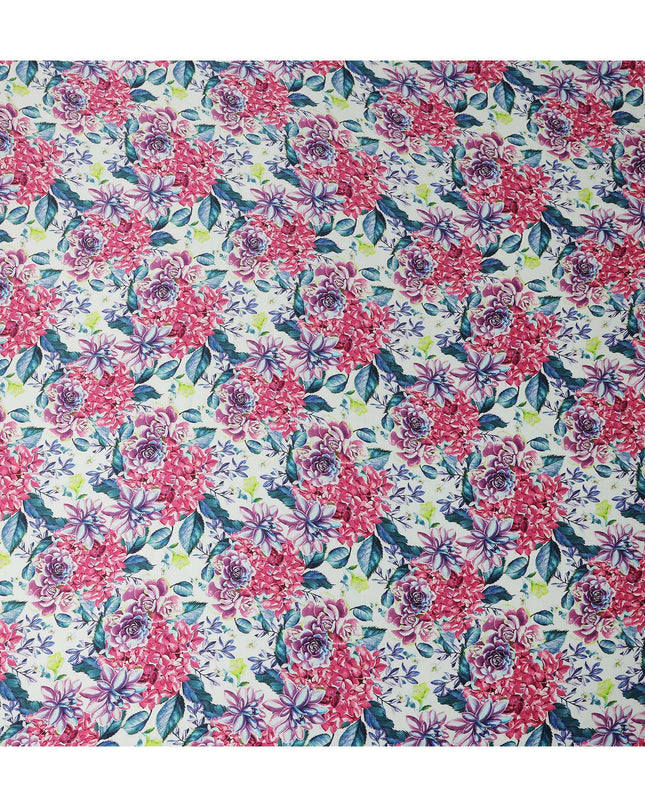 White Pink Floral Printed Premium Pure Silk Satin Fabric Purple And Blue Blossom Botanical Design Luxury Soft Dress Material 110 Cms Width India-D28028