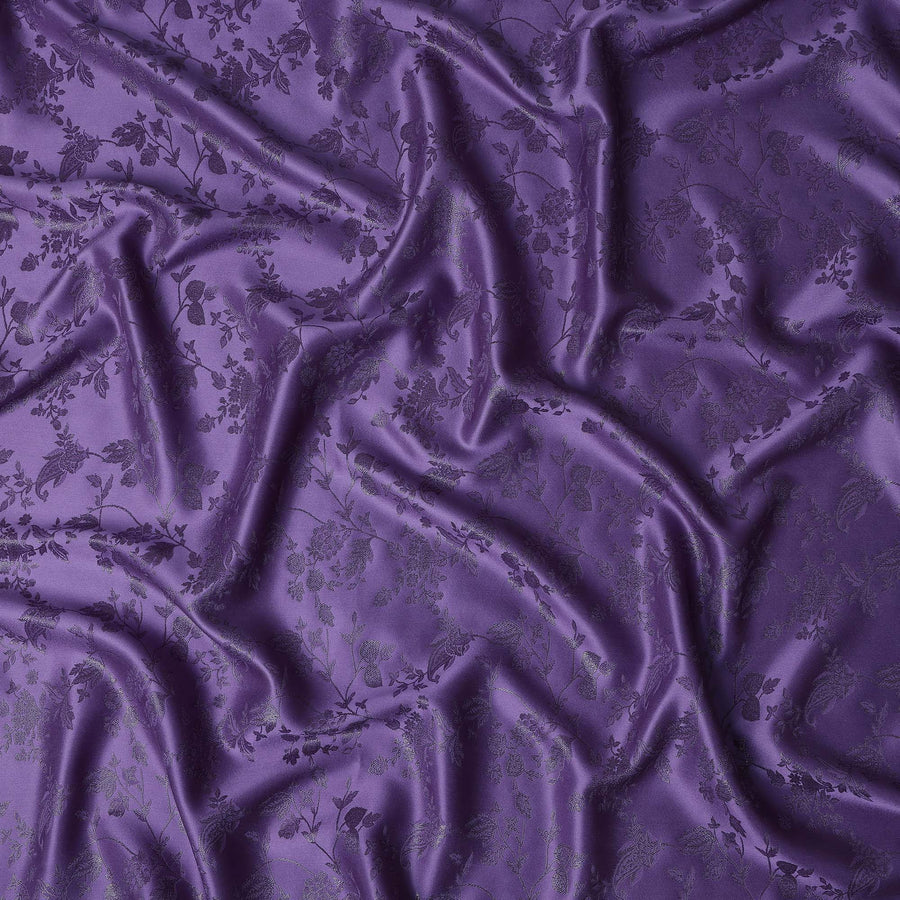 Royal Amethyst Floral Silk Satin Fabric 110cm