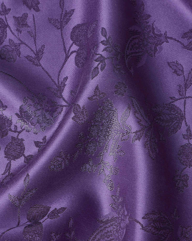 Royal Amethyst Floral Silk Satin Fabric 110cm