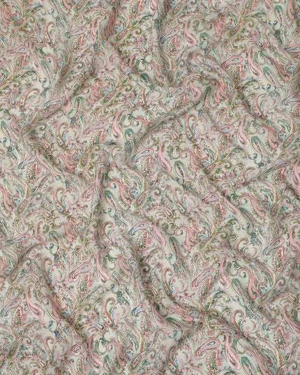 Off White Multicolor Paisley Floral Printed Pure Silk Crepe Fabric Lightweight Soft Draping Dress Material 110 Cms Width India Origin-D28809 Regal Fabrics
