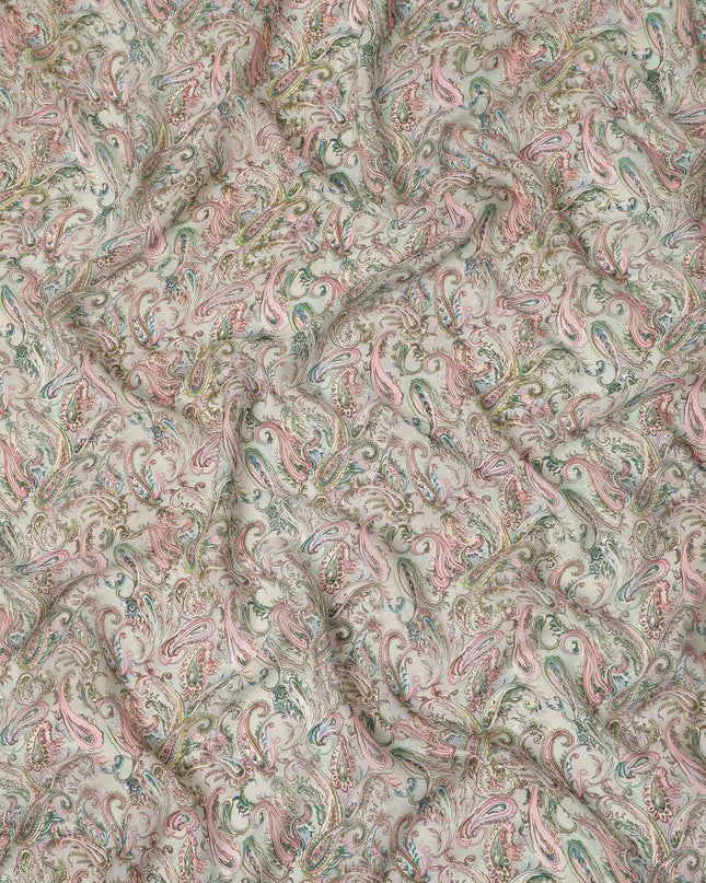 Off White Multicolor Paisley Floral Printed Pure Silk Crepe Fabric Lightweight Soft Draping Dress Material 110 Cms Width India Origin-D28809 Regal Fabrics
