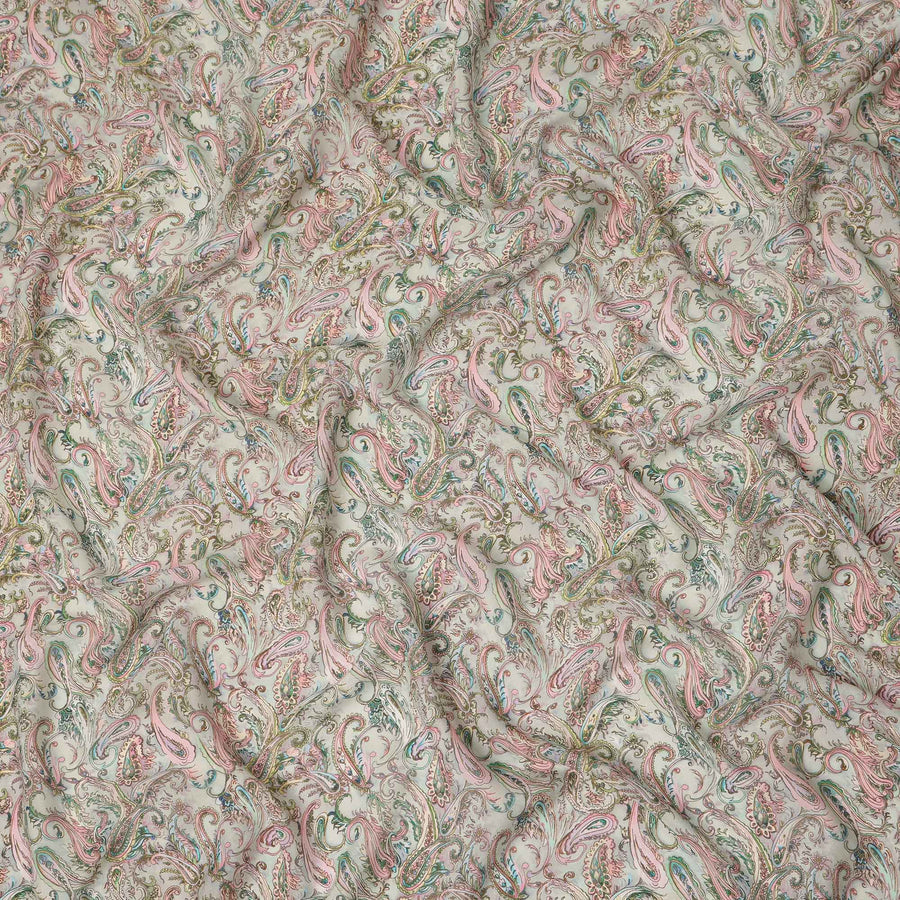 Off White Multicolor Paisley Floral Printed Pure Silk Crepe Fabric Lightweight Soft Draping Dress Material 110 Cms Width India Origin-D28809 Regal Fabrics