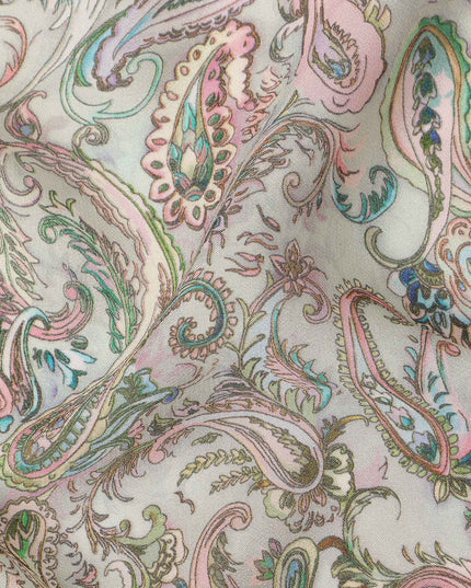 Off White Multicolor Paisley Floral Printed Pure Silk Crepe Fabric Lightweight Soft Draping Dress Material 110 Cms Width India Origin-D28809 Regal Fabrics