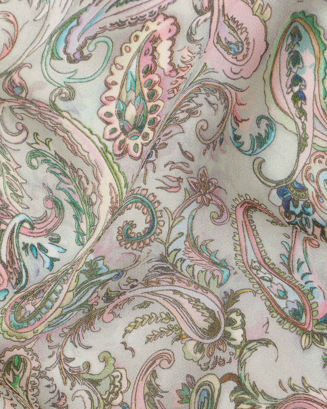 Off White Multicolor Paisley Floral Printed Pure Silk Crepe Fabric Lightweight Soft Draping Dress Material 110 Cms Width India Origin-D28809 Regal Fabrics