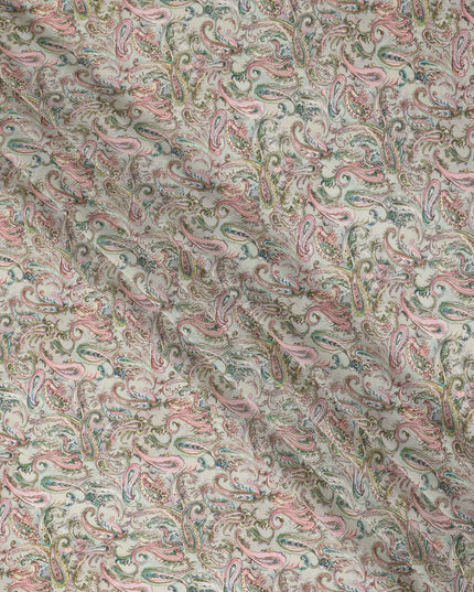 Off White Multicolor Paisley Floral Printed Pure Silk Crepe Fabric Lightweight Soft Draping Dress Material 110 Cms Width India Origin-D28809 Regal Fabrics