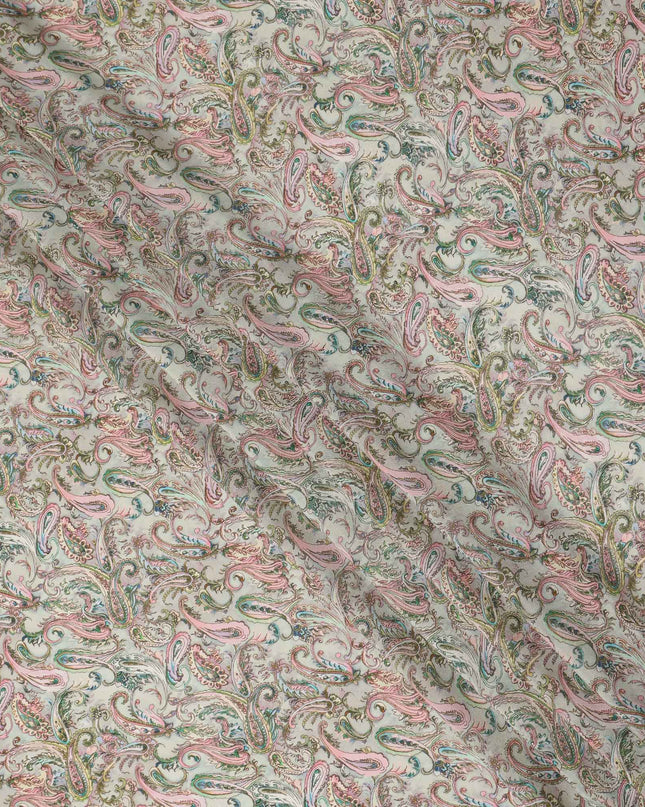 Off White Multicolor Paisley Floral Printed Pure Silk Crepe Fabric Lightweight Soft Draping Dress Material 110 Cms Width India Origin-D28809 Regal Fabrics