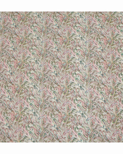Off White Multicolor Paisley Floral Printed Pure Silk Crepe Fabric Lightweight Soft Draping Dress Material 110 Cms Width India Origin-D28809 Regal Fabrics