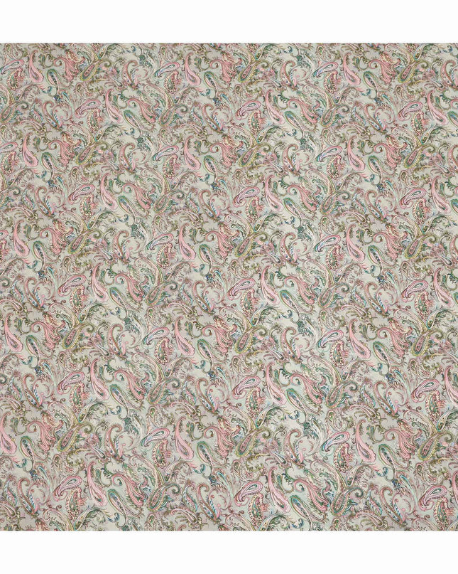 Off White Multicolor Paisley Floral Printed Pure Silk Crepe Fabric Lightweight Soft Draping Dress Material 110 Cms Width India Origin-D28809 Regal Fabrics
