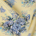 Cream Blue Floral Bouquet Printed Pure Silk Crepe Fabric Soft Draping Lightweight Dress Material 110 Cms Width India Origin-D28817 Regal Fabrics
