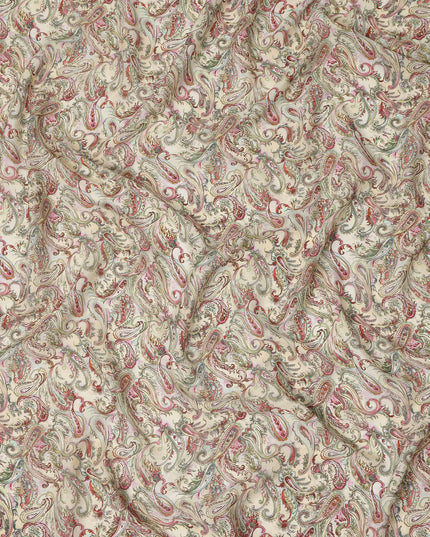 Cream Multicolor Paisley Floral Printed Pure Silk Crepe Fabric Lightweight Soft Draping Dress Material 110 Cms Width India Origin-D28808 Regal Fabrics
