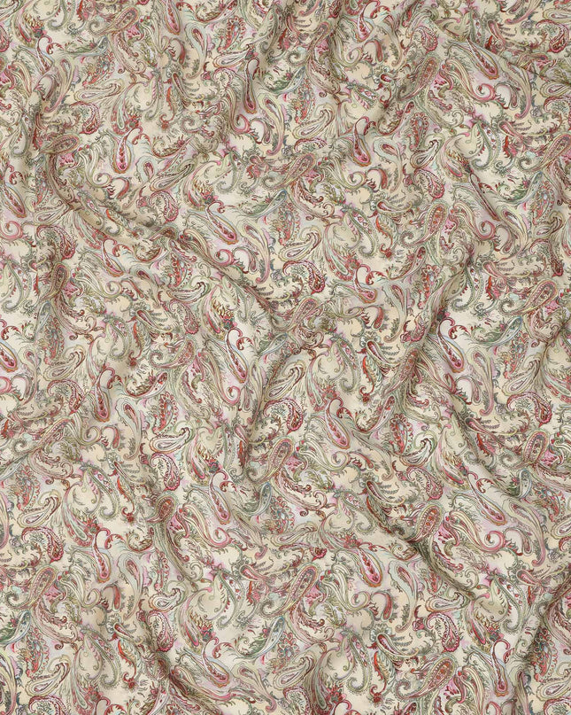 Cream Multicolor Paisley Floral Printed Pure Silk Crepe Fabric Lightweight Soft Draping Dress Material 110 Cms Width India Origin-D28808 Regal Fabrics