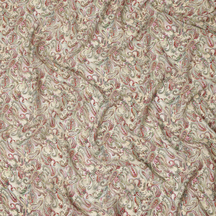 Cream Multicolor Paisley Floral Printed Pure Silk Crepe Fabric Lightweight Soft Draping Dress Material 110 Cms Width India Origin-D28808 Regal Fabrics