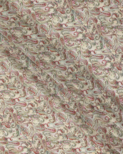 Cream Multicolor Paisley Floral Printed Pure Silk Crepe Fabric Lightweight Soft Draping Dress Material 110 Cms Width India Origin-D28808 Regal Fabrics