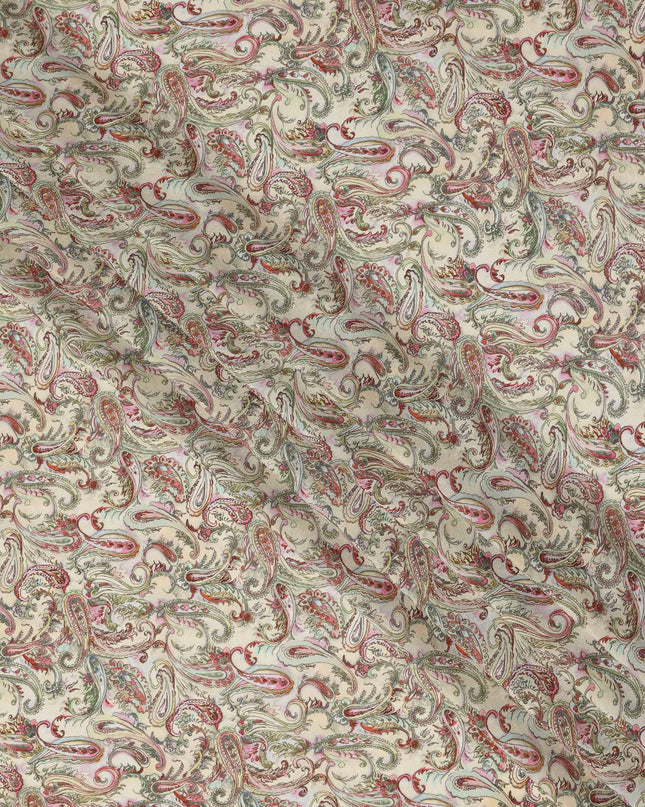 Cream Multicolor Paisley Floral Printed Pure Silk Crepe Fabric Lightweight Soft Draping Dress Material 110 Cms Width India Origin-D28808 Regal Fabrics