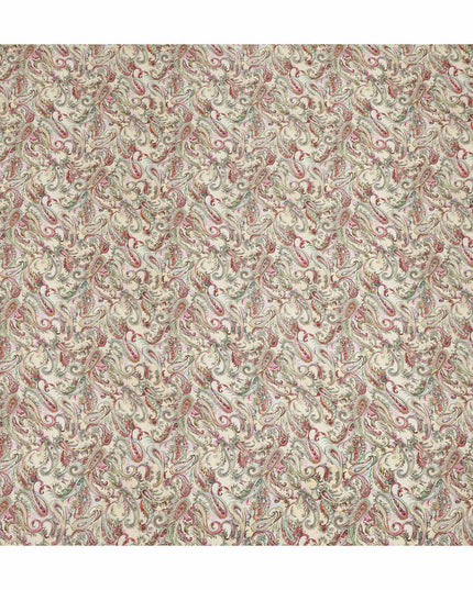 Cream Multicolor Paisley Floral Printed Pure Silk Crepe Fabric Lightweight Soft Draping Dress Material 110 Cms Width India Origin-D28808 Regal Fabrics