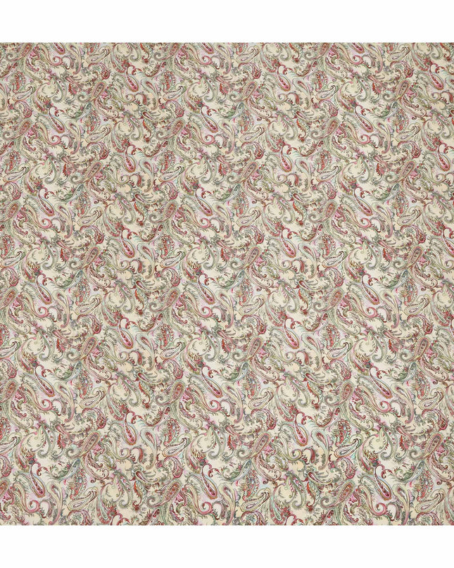 Cream Multicolor Paisley Floral Printed Pure Silk Crepe Fabric Lightweight Soft Draping Dress Material 110 Cms Width India Origin-D28808 Regal Fabrics