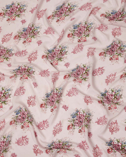 Blush Pink Multicolor Floral Bouquet Printed Pure Silk Crepe Fabric Soft Draping Lightweight Dress Material 110 Cms Width India Origin-D28819 Regal Fabrics
