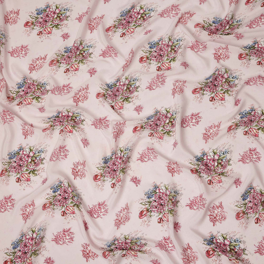 Blush Pink Multicolor Floral Bouquet Printed Pure Silk Crepe Fabric Soft Draping Lightweight Dress Material 110 Cms Width India Origin-D28819 Regal Fabrics