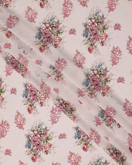 Blush Pink Multicolor Floral Bouquet Printed Pure Silk Crepe Fabric Soft Draping Lightweight Dress Material 110 Cms Width India Origin-D28819 Regal Fabrics