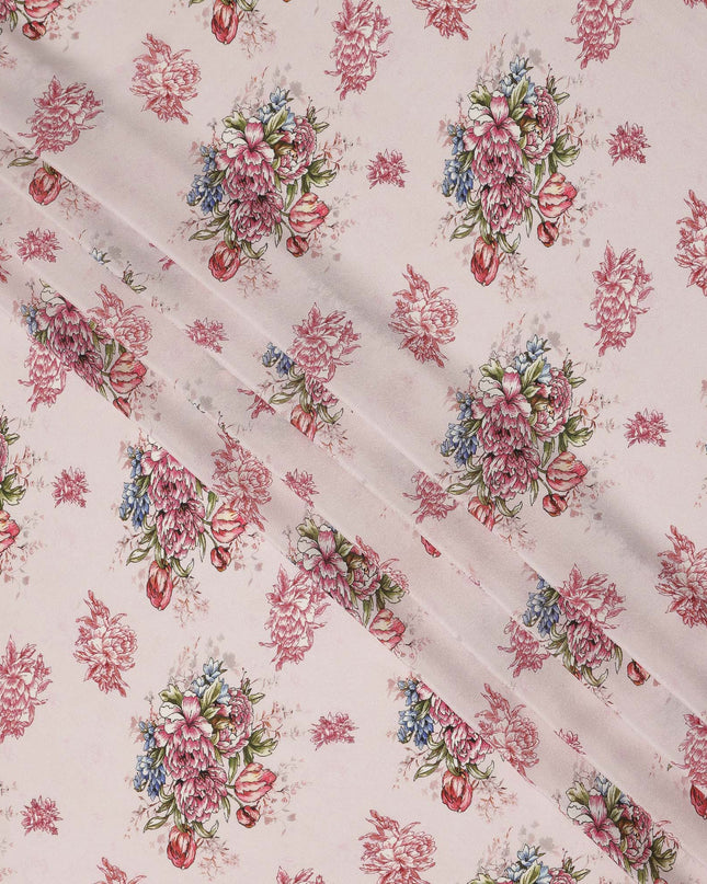 Blush Pink Multicolor Floral Bouquet Printed Pure Silk Crepe Fabric Soft Draping Lightweight Dress Material 110 Cms Width India Origin-D28819 Regal Fabrics