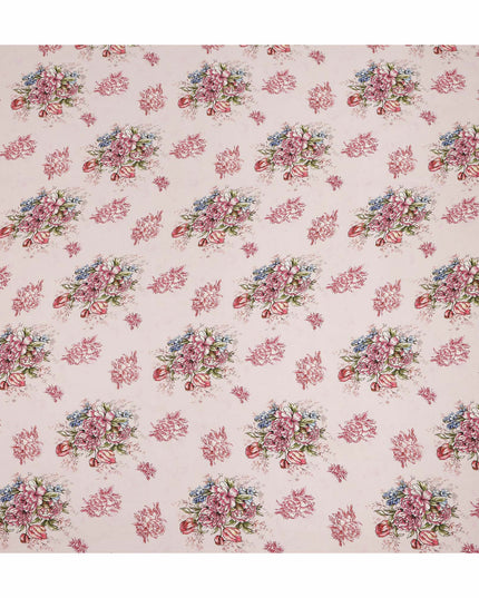 Blush Pink Multicolor Floral Bouquet Printed Pure Silk Crepe Fabric Soft Draping Lightweight Dress Material 110 Cms Width India Origin-D28819 Regal Fabrics