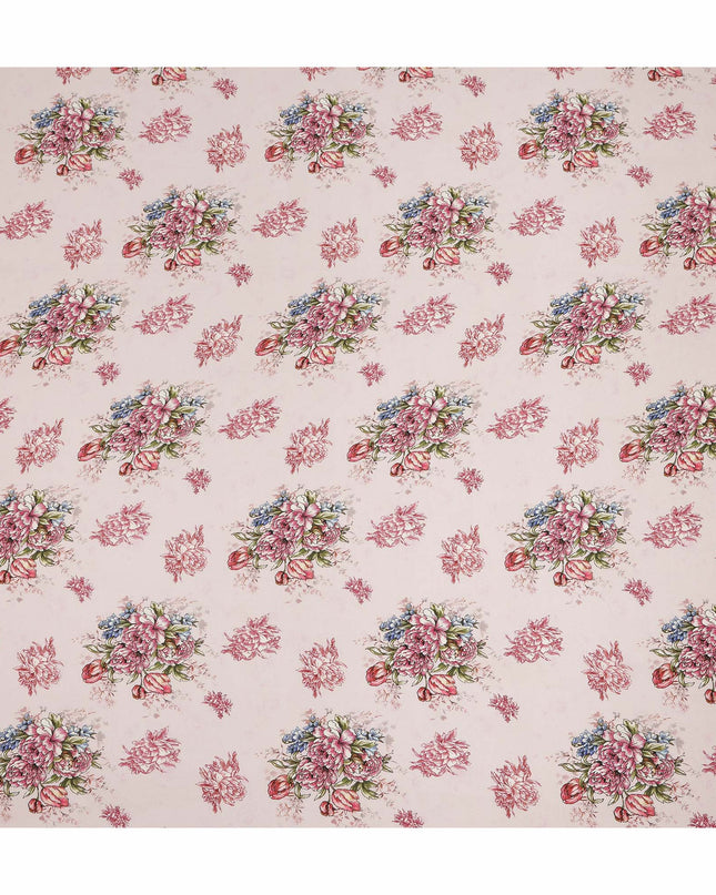Blush Pink Multicolor Floral Bouquet Printed Pure Silk Crepe Fabric Soft Draping Lightweight Dress Material 110 Cms Width India Origin-D28819 Regal Fabrics