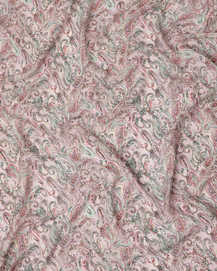 Blush Pink Multicolor Paisley Floral Printed Pure Silk Crepe Fabric Lightweight Soft Draping Dress Material 110 Cms Width India Origin-D28810 Regal Fabrics