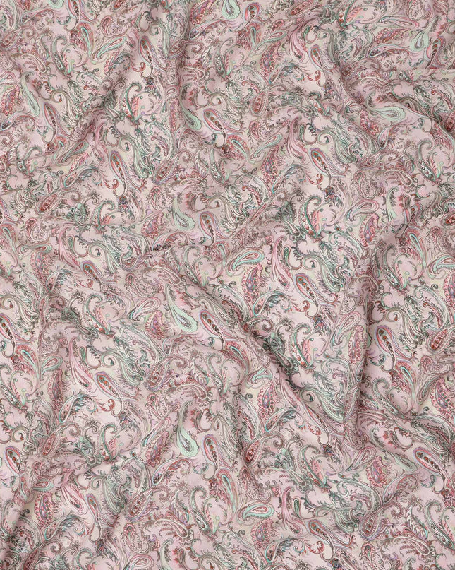 Blush Pink Multicolor Paisley Floral Printed Pure Silk Crepe Fabric Lightweight Soft Draping Dress Material 110 Cms Width India Origin-D28810 Regal Fabrics