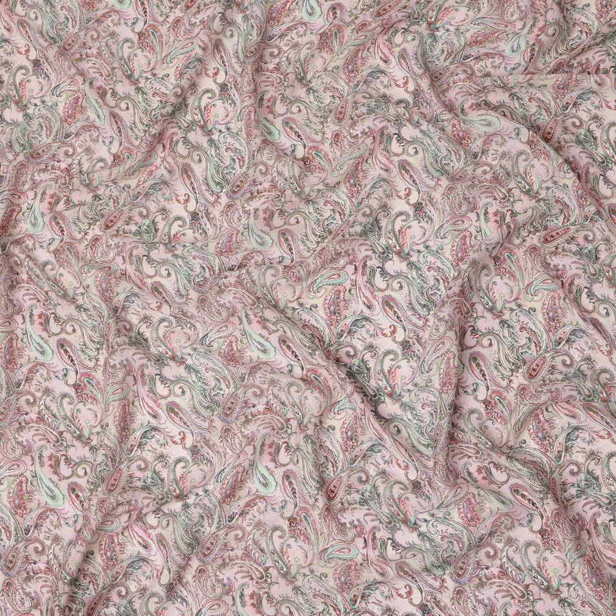Blush Pink Multicolor Paisley Floral Printed Pure Silk Crepe Fabric Lightweight Soft Draping Dress Material 110 Cms Width India Origin-D28810 Regal Fabrics