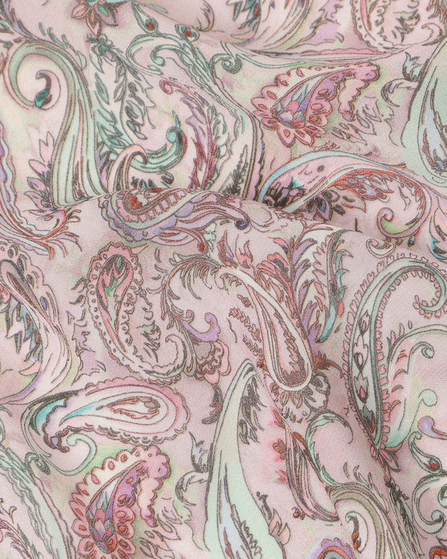 Blush Pink Multicolor Paisley Floral Printed Pure Silk Crepe Fabric Lightweight Soft Draping Dress Material 110 Cms Width India Origin-D28810 Regal Fabrics