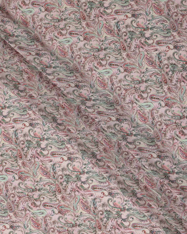 Blush Pink Multicolor Paisley Floral Printed Pure Silk Crepe Fabric Lightweight Soft Draping Dress Material 110 Cms Width India Origin-D28810 Regal Fabrics