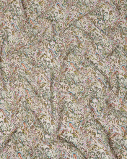 Ivory Multicolor Paisley Floral Printed Pure Silk Crepe Fabric Lightweight Soft Draping Dress Material 110 Cms Width India Origin-D28807 Regal Fabrics
