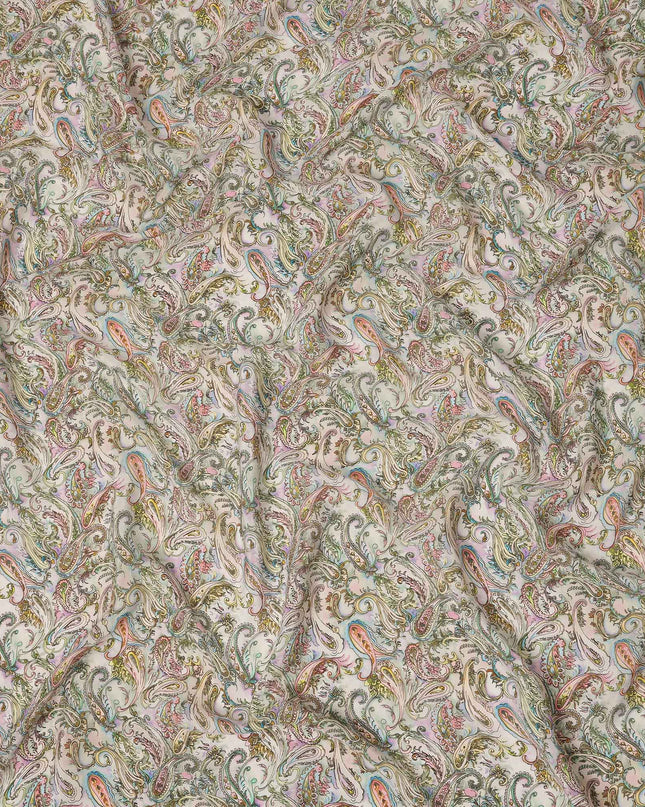 Ivory Multicolor Paisley Floral Printed Pure Silk Crepe Fabric Lightweight Soft Draping Dress Material 110 Cms Width India Origin-D28807 Regal Fabrics