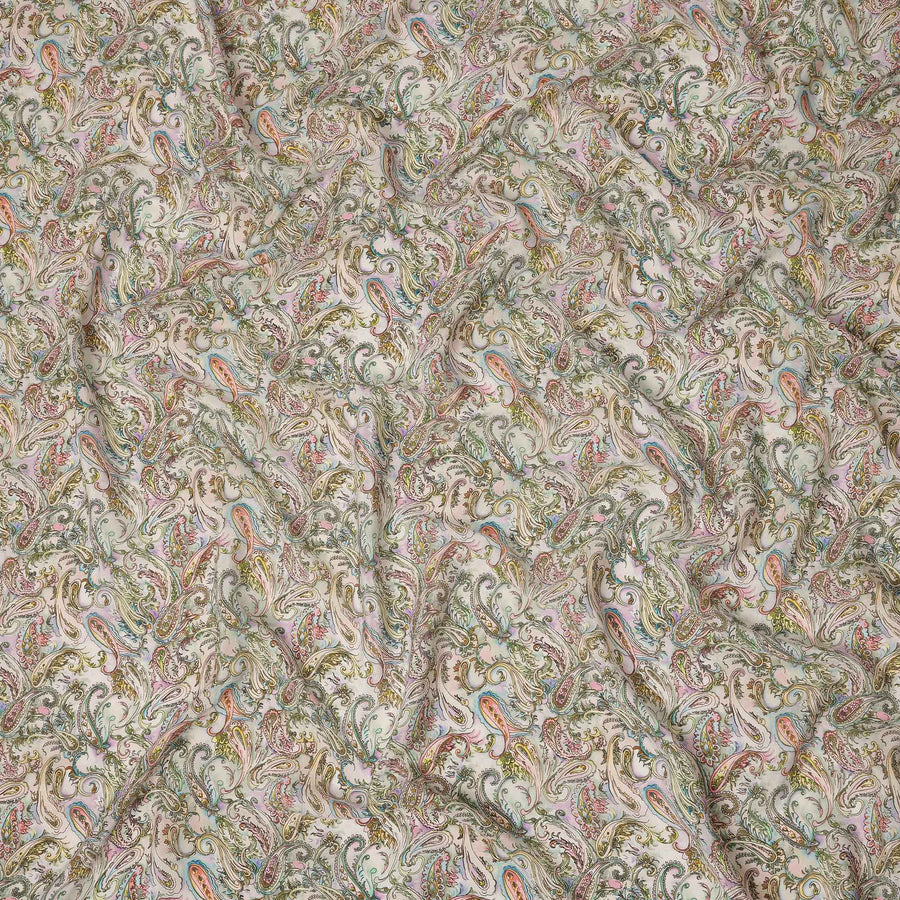 Ivory Multicolor Paisley Floral Printed Pure Silk Crepe Fabric Lightweight Soft Draping Dress Material 110 Cms Width India Origin-D28807 Regal Fabrics