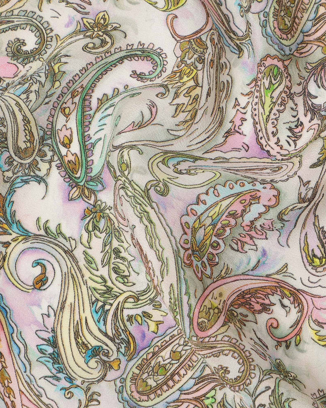 Ivory Multicolor Paisley Floral Printed Pure Silk Crepe Fabric Lightweight Soft Draping Dress Material 110 Cms Width India Origin-D28807 Regal Fabrics
