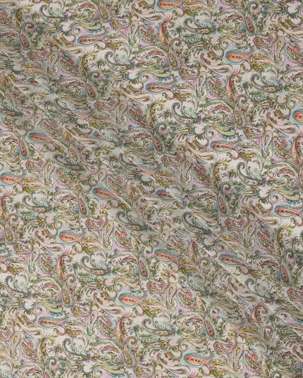 Ivory Multicolor Paisley Floral Printed Pure Silk Crepe Fabric Lightweight Soft Draping Dress Material 110 Cms Width India Origin-D28807 Regal Fabrics