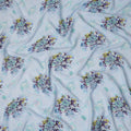 Sky Blue Multicolor Floral Bouquet Printed Pure Silk Crepe Fabric Soft Draping Lightweight Dress Material 110 Cms Width India Origin-D28818 Regal Fabrics