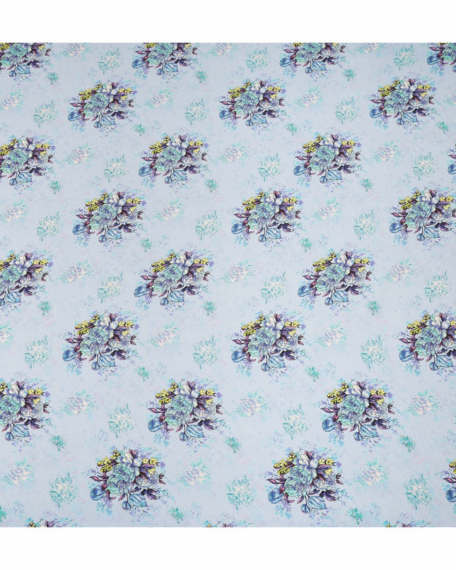 Sky Blue Multicolor Floral Bouquet Printed Pure Silk Crepe Fabric Soft Draping Lightweight Dress Material 110 Cms Width India Origin-D28818 Regal Fabrics