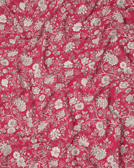 Red White Floral Botanical Printed Pure Silk Crepe Fabric Lightweight Soft Draping Dress Material 110 Cms Width India Origin-D28815 Regal Fabrics