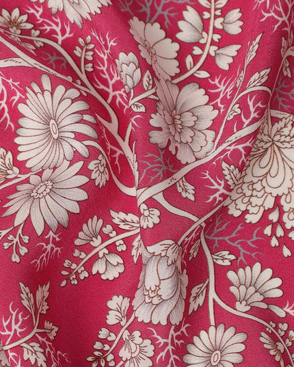 Red White Floral Botanical Printed Pure Silk Crepe Fabric Lightweight Soft Draping Dress Material 110 Cms Width India Origin-D28815 Regal Fabrics