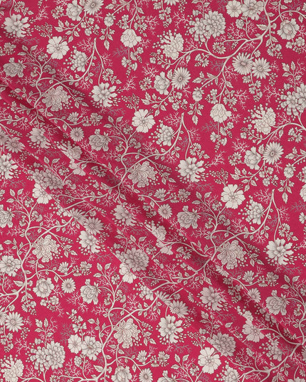Red White Floral Botanical Printed Pure Silk Crepe Fabric Lightweight Soft Draping Dress Material 110 Cms Width India Origin-D28815 Regal Fabrics