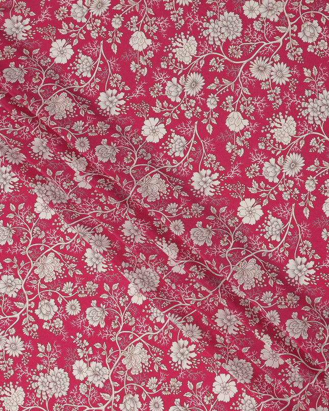 Red White Floral Botanical Printed Pure Silk Crepe Fabric Lightweight Soft Draping Dress Material 110 Cms Width India Origin-D28815 Regal Fabrics