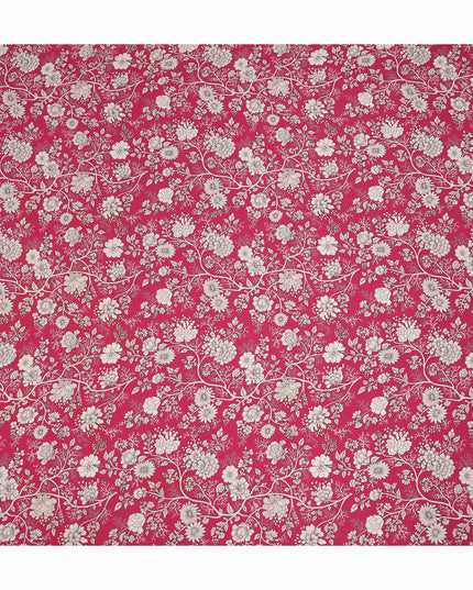 Red White Floral Botanical Printed Pure Silk Crepe Fabric Lightweight Soft Draping Dress Material 110 Cms Width India Origin-D28815 Regal Fabrics