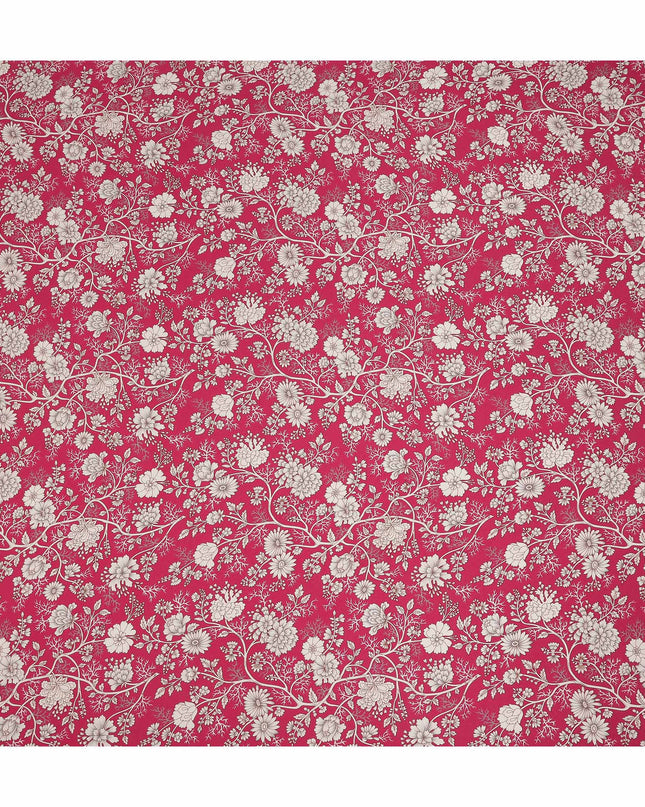 Red White Floral Botanical Printed Pure Silk Crepe Fabric Lightweight Soft Draping Dress Material 110 Cms Width India Origin-D28815 Regal Fabrics