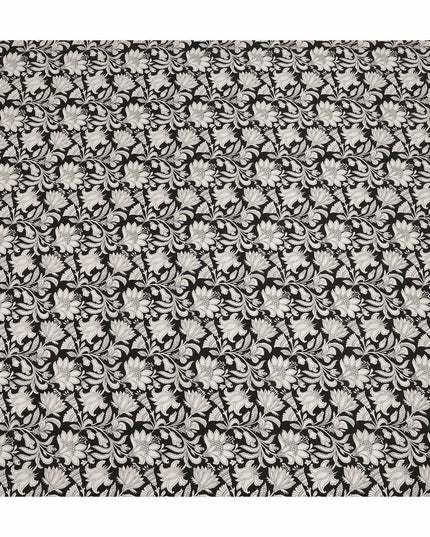 Black White Floral Vine Printed Pure Silk Crepe Fabric Lightweight Soft Draping Dress Material 110 Cms Width India Origin-D28798 Regal Fabrics