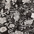 Black White Floral Botanical Printed Pure Silk Crepe Fabric Lightweight Soft Draping Dress Material 110 Cms Width India Origin-D28814 Regal Fabrics