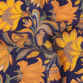 Navy Blue Mustard Floral Bird Print Pure Silk Crepe Fabric Lightweight Soft Draping Dress Material 110 Cms Width India Origin-D28800 Regal Fabrics