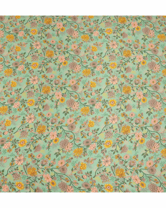 Mint Green Yellow Floral Garden Printed Pure Silk Crepe Fabric Lightweight Soft Draping Dress Material 110 Cms Width India Origin-D28811 Regal Fabrics