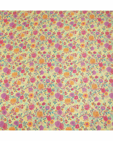 Light Yellow Multicolor Floral Garden Printed Pure Silk Crepe Fabric Lightweight Soft Draping Dress Material 110 Cms Width India Origin-D28812 Regal Fabrics