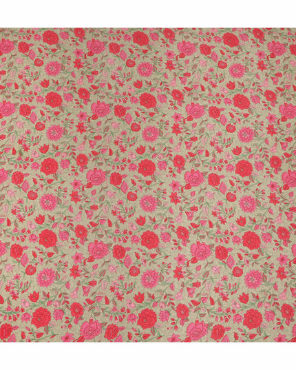 Beige Pink Floral Garden Printed Pure Silk Crepe Fabric Lightweight Soft Draping Dress Material 110 Cms Width India Origin-D28803 Regal Fabrics